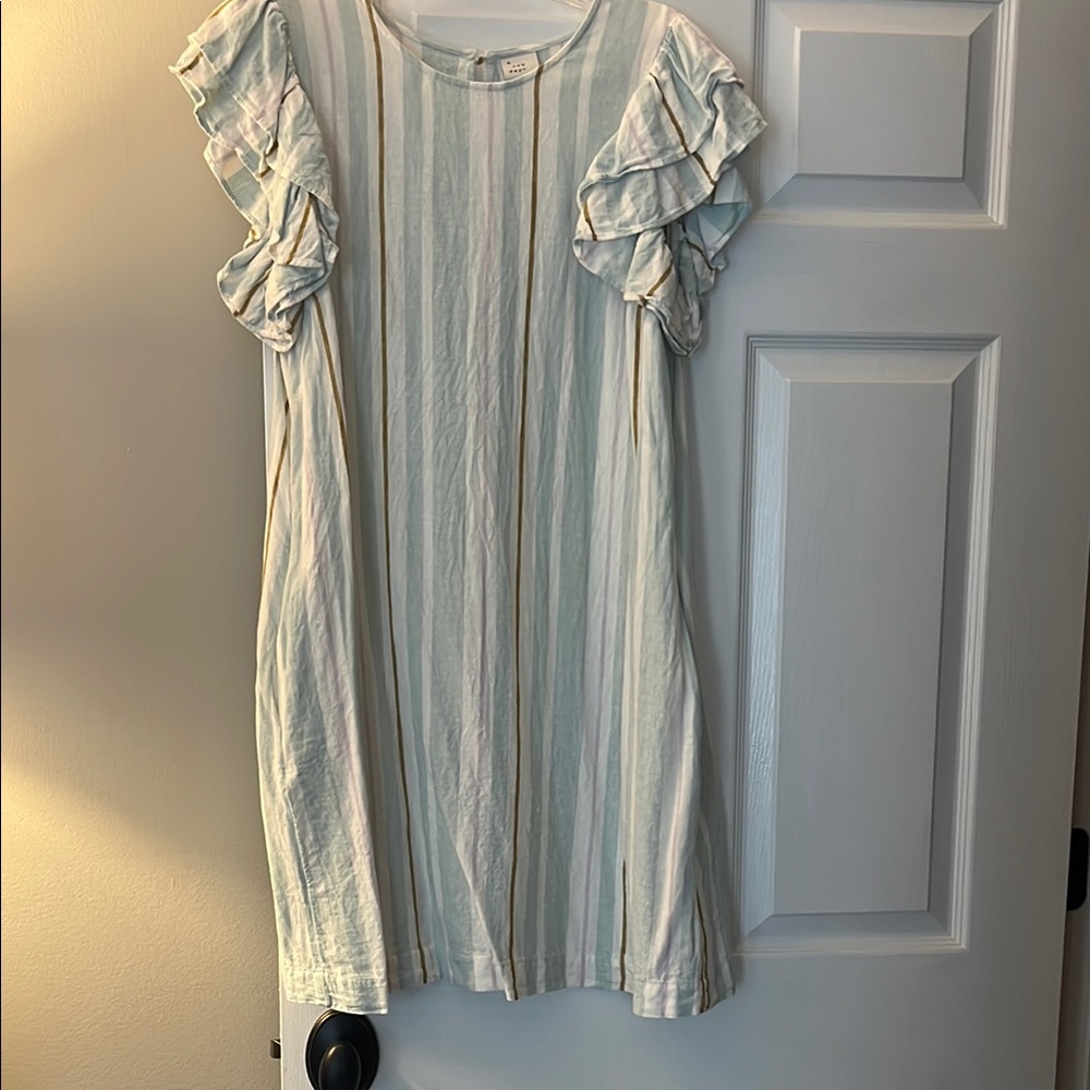 a new day Blue and White Sheath Dress with Flutter Sleeves